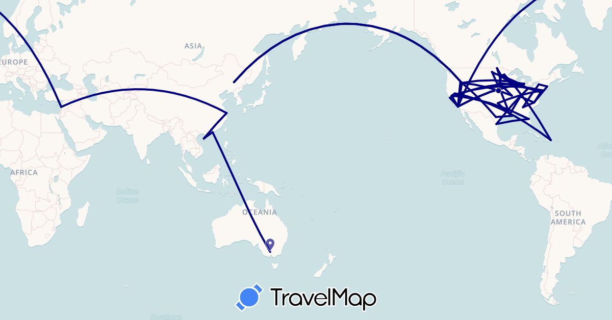 TravelMap itinerary: driving in Australia, China, Dominican Republic, Lebanon, United States (Asia, North America, Oceania)